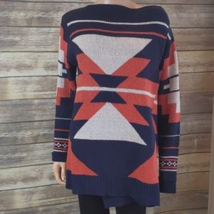 Woven Heart Navy/Orange Open Front Sweater